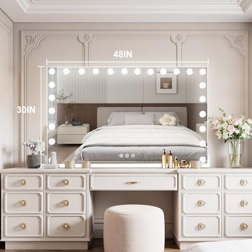 Vanity Mirror with Lights (White / 48"L x 30"W)