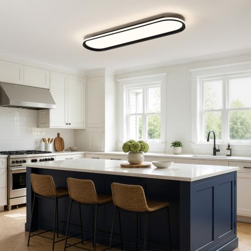 Modern LED Ceiling Light Dimmable Linear Ceiling Light 39.4in Semi Flush Mount Long Lights with Remote Control and Side Lighting for Living Room Kitchen Dining Room