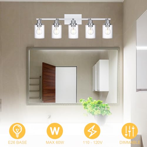 5 Light Track Lighting Kit Ceiling Kitchen Track Lighting Fixtures Chrome Bathroom Vanity Wall Lights with Clear Glass Multi (Chrome / 5-Light)