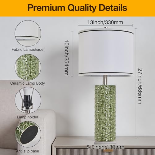 27" Farmhouse Table Lamp Set of 2 for Living Room Bedroom (Light Green / 27")
