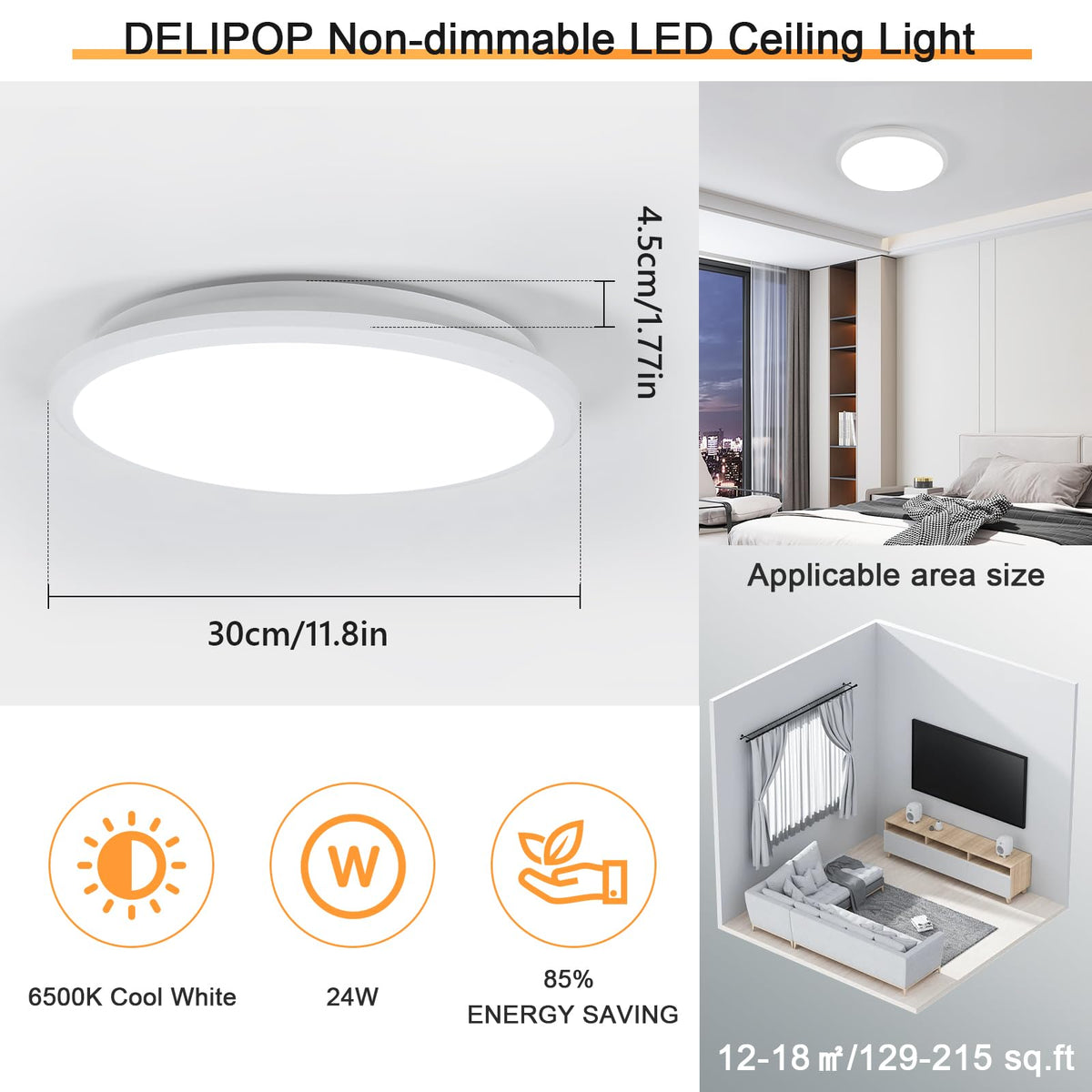 6 Pack 12 Inch LED Flush Mount Ceiling Light (6 Pack 1CCT)