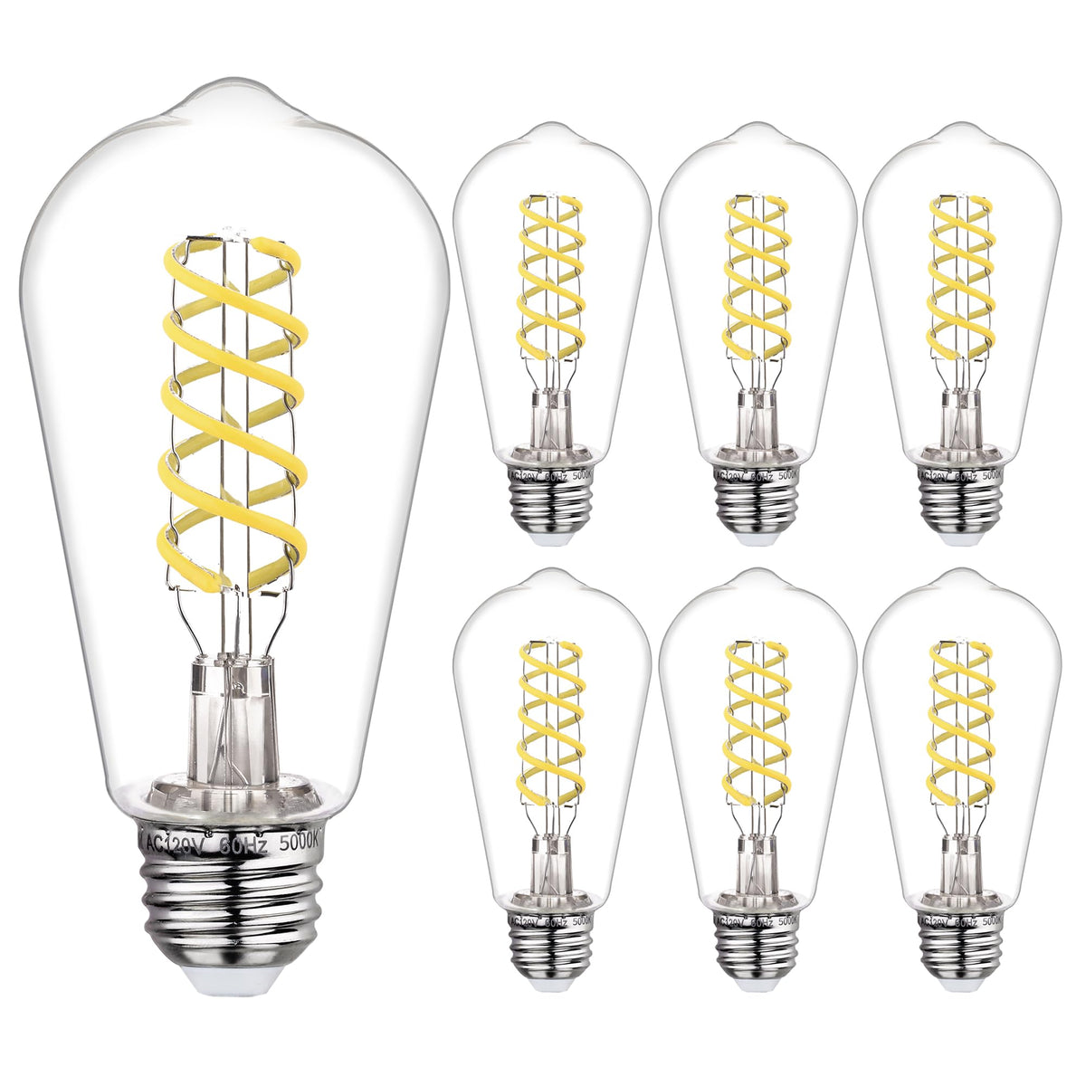 6 PCS ST58 Dimmable Spiral Vintage E26 LED Bulb 60 Watt LED Edison Bulbs (5000k 6pack)