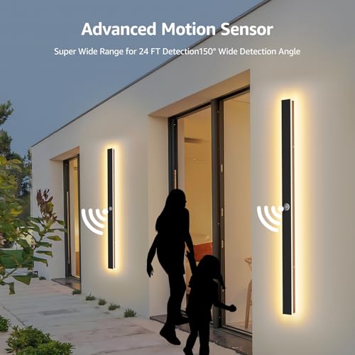 2 Pack 47.25inch Motion Sensor Long Outdoor Wall Lights 35W Black 3000K Warm White Motion Porch Lights IP65 Waterproof Exterior Wall Light Fixtures for Garage Patio Porch (47.25inch)