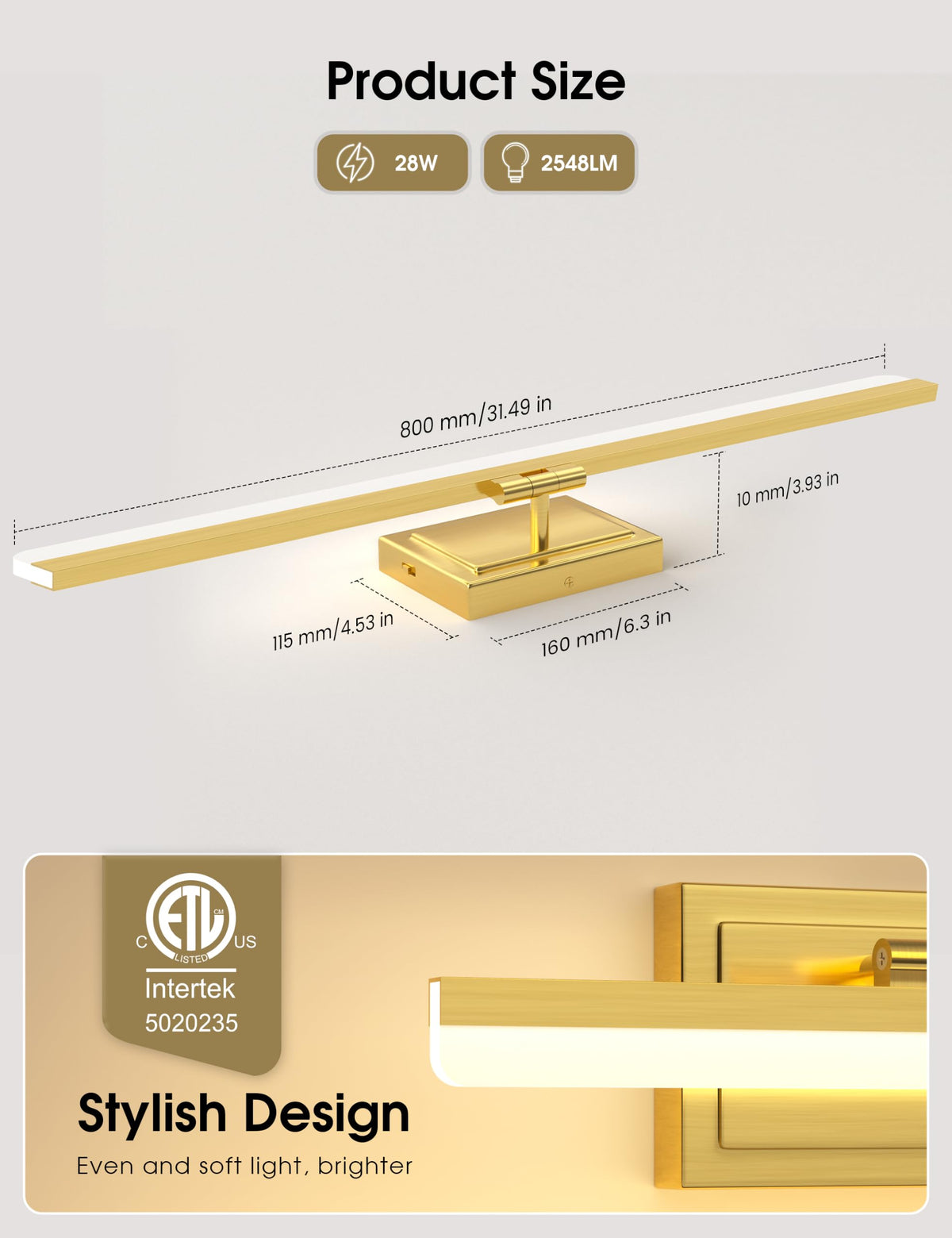 Modern Bathroom Vanity Light 31.5 inch (Gold / 31.5 inch)