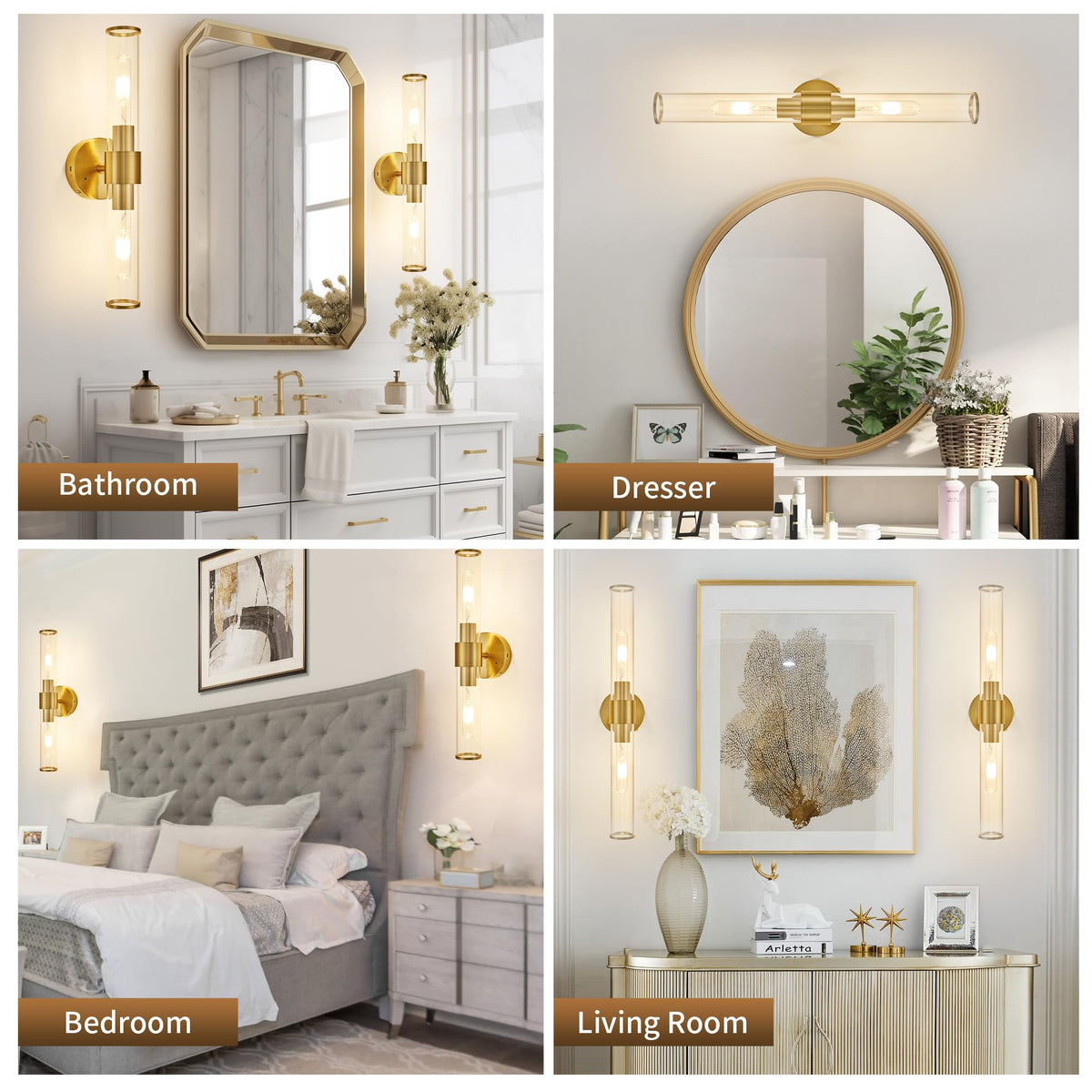 Gold Battery Operated Wall Sconces Set of 2 (Gold)