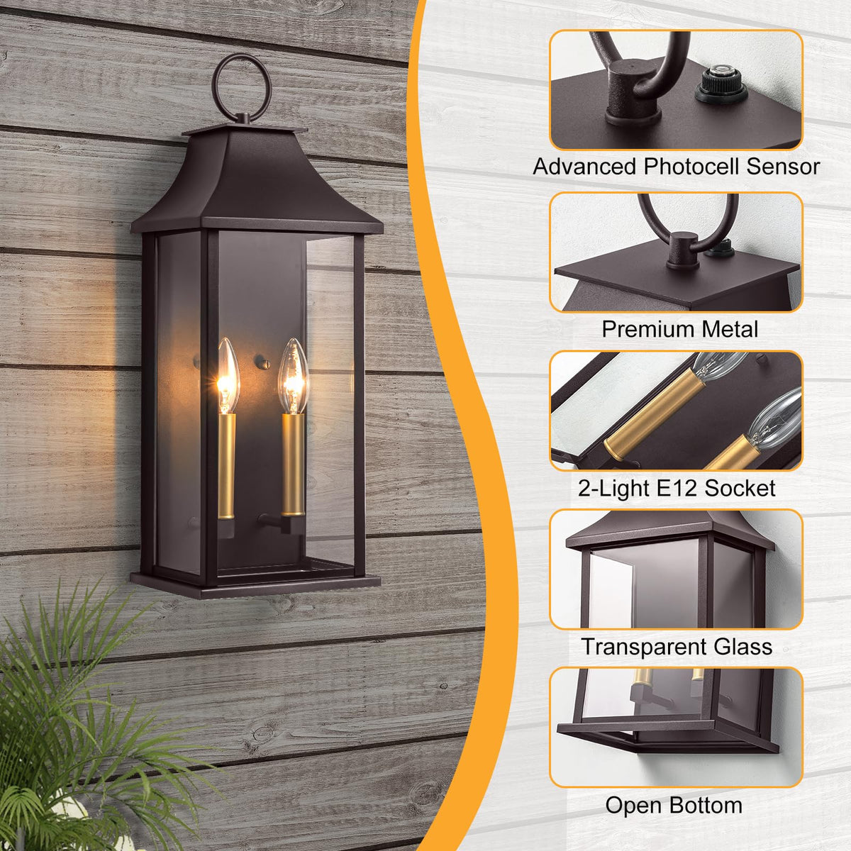 Oil Rubbed Bronze 20.6" Outdoor Wall Light (Bronze(with Gold Base) / 20.6 inch)