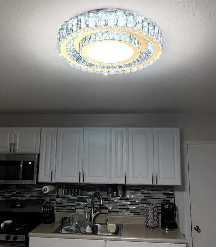 19.6" Dimmable Crystal Chandelier Modern LED Flush Mount Ceiling Light Fixtures for Living Room Bedroom Hallway Kitchen Island Staircase Gold (19.6" Gold)