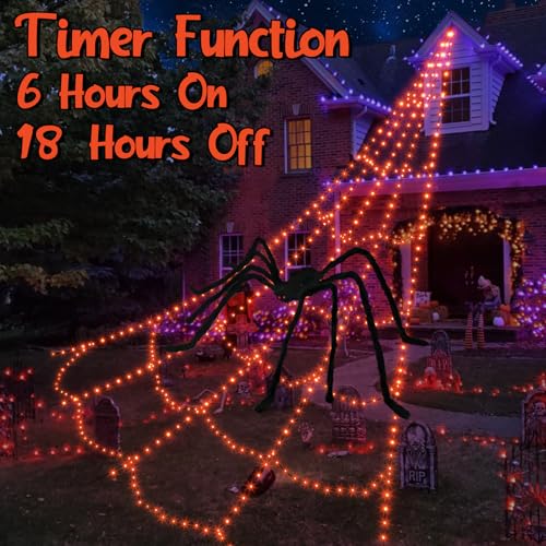 Halloween Decorations Outdoor 455 LED Spider Web Decoration + 59" Spider