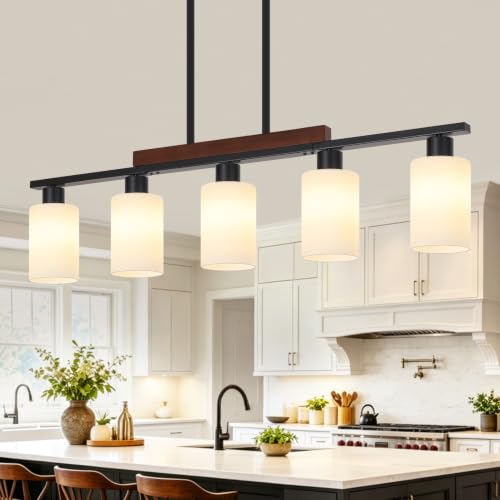 Farmhouse Kitchen Island Lighting (5-Light White Glass)
