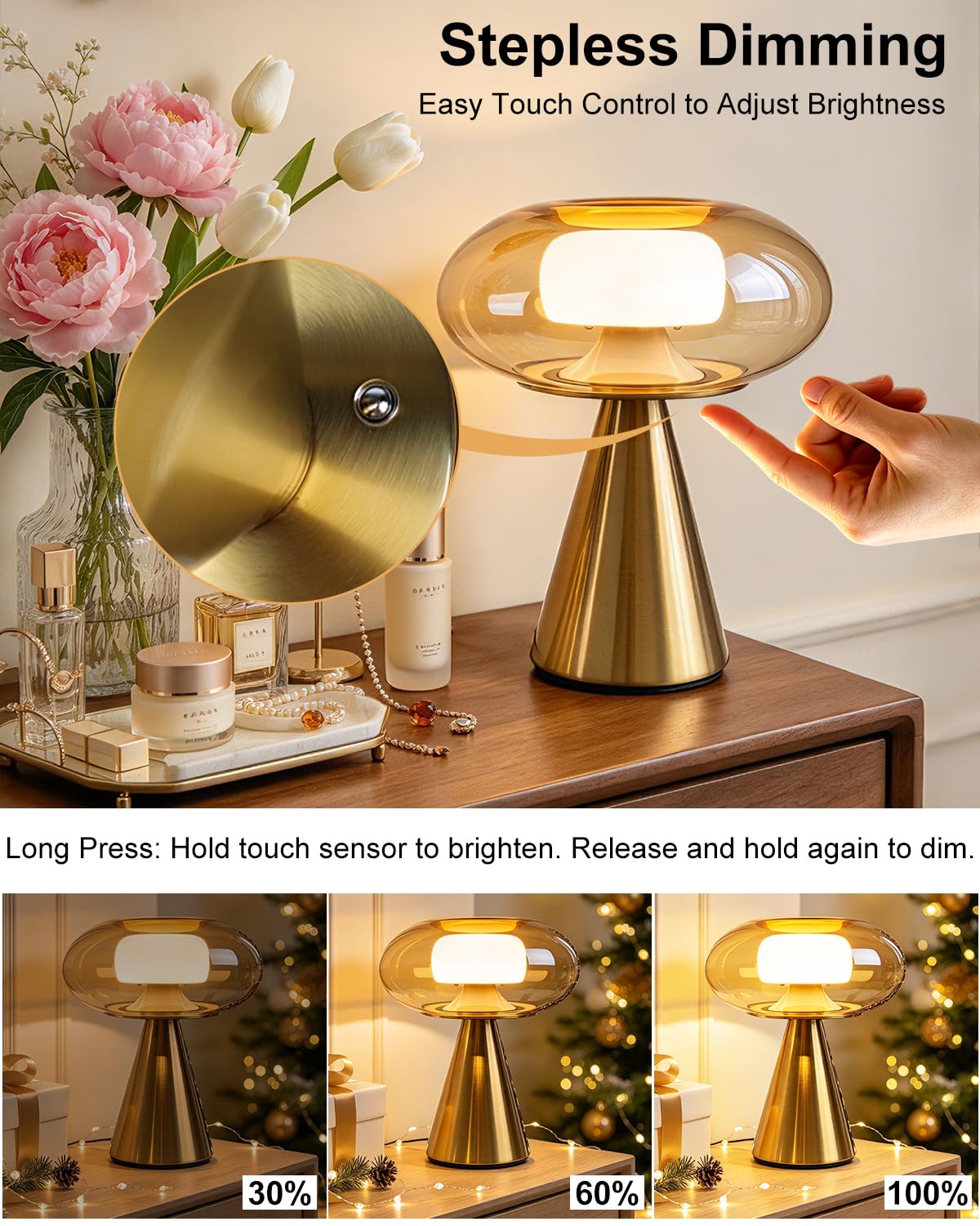 Mushroom Table Lamp Dimmable RGB Ambient Lighting Bedside Lamp (26-Gold-Mushroom)
