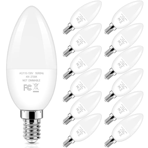 E12 LED Candelabra Light Bulbs 40W Equivalent (2700k Warm White / 12 Pack)