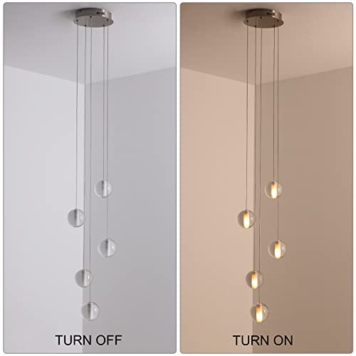 5 Lights Foyer Chandeliers for High Ceilings Raindrop Crystal Ball Chandelier Dimmable LED Entryway Pendant Light Hanging for Dining Room Kitchen Island Hallway (5 Light / Nickel Canopy)