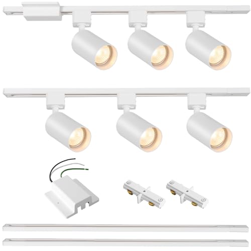 6 Lights LED Track Lighting Kit with 6.6FT H Track Lighting Rails & Floating Canopy Connector (White / 6 Lights)