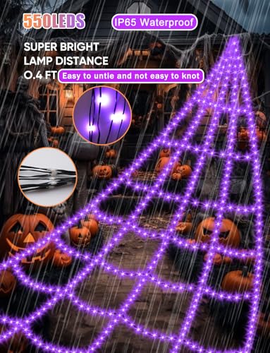 Halloween Decorations Outdoor Spider Web Lights (Purple-550LED-16.4FT-without Spider)