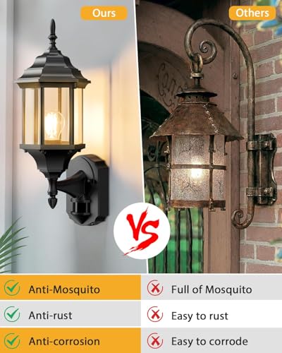 Motion Sensor Outdoor Wall Light Fixtures (2 Pack - Black)