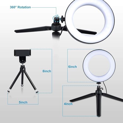 6" Small Ring Light with Stand for Phone Video Desk Makeup (White / 6 inch)