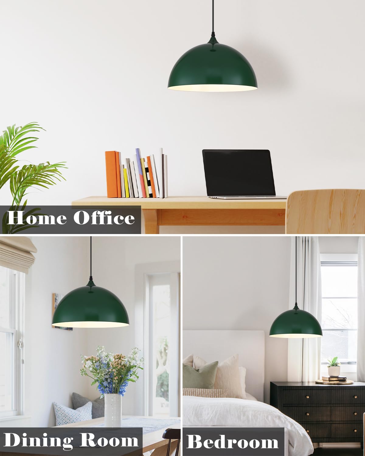 Green Pendant Lights Kitchen Island 2 Pack (Green+White / 14"x2)