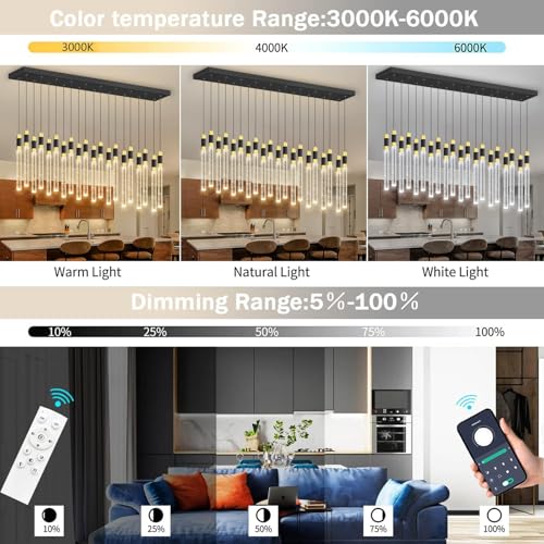 20 Lights Modern Chandeliers for Dining Room LED Dimmbale Light Fixture for High Ceiling Pendants Lighting for Living Room (20 lights Rectangular)