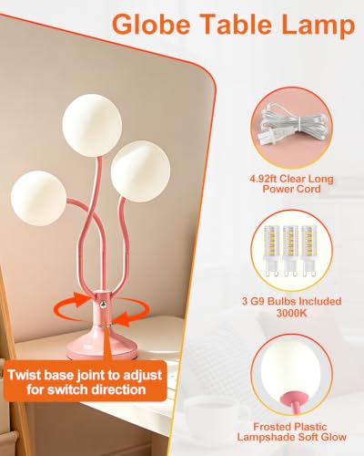 Pink Globe Table Lamp Dimmable Magic DIY Arms G9 Bulbs Included (09-Pink-Globe-3U-Magic DIY Arms)