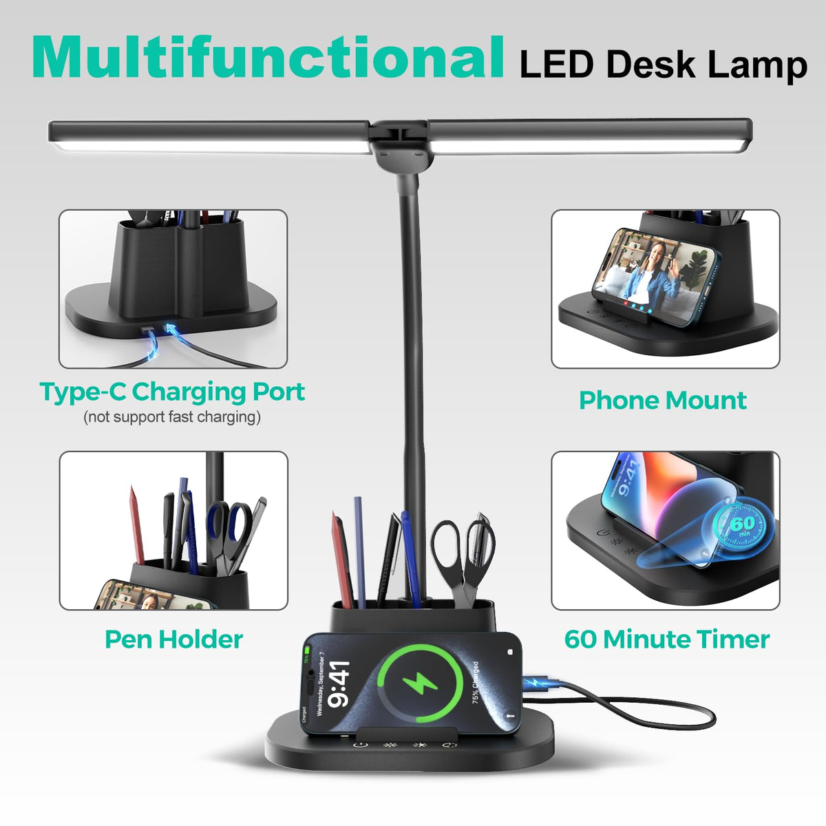 Desk Lamp with USB (Black / Medium)