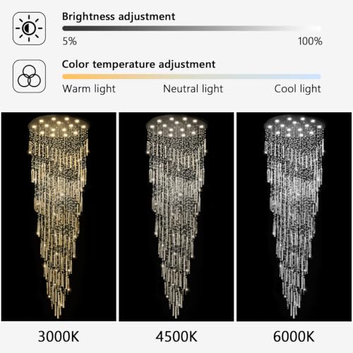 D40'' x H120'' Crystal Chandelier High Ceiling Chandeliers for Entryway Large Raindrop Chandeliers LED Dimmable Flush Mount Light Fixtures for Staircaes Foyer Hallway Living Room Bulbs Included Black (D40" x H120" Black)