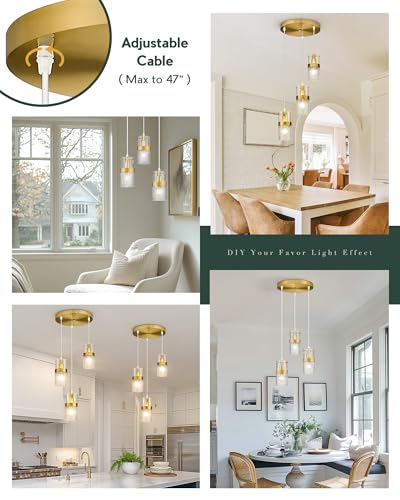 3 Light Pendant Light Fixtures (Gold -Hammered Glass / 3.5" Hammered Glass, 3-Light)