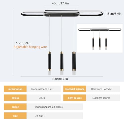 Modern Chandelier for Dining Room Dimmable LED Pendant Light with Remote Control