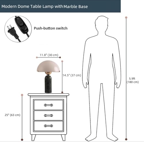 Modern Dimmable Table Lamp Black Marble Lamp for Nightstand (Black)