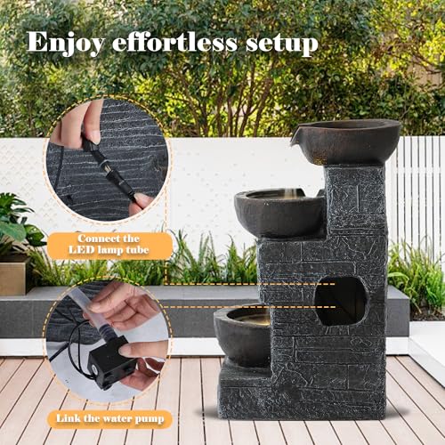 22" H 4 Tiers Cascading Water Fountain Outdoor (Dark Brown)