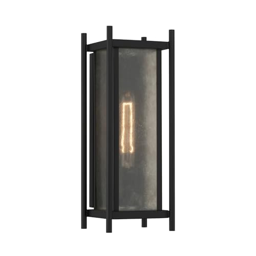 5-3804-BK Jacobs Mid-Century Modern Clear Mica Glass Outdoor Wall Lantern, 1-Light 60 Watt, 16" H x 6" W, Matte Black (16" Height / Matte Black)