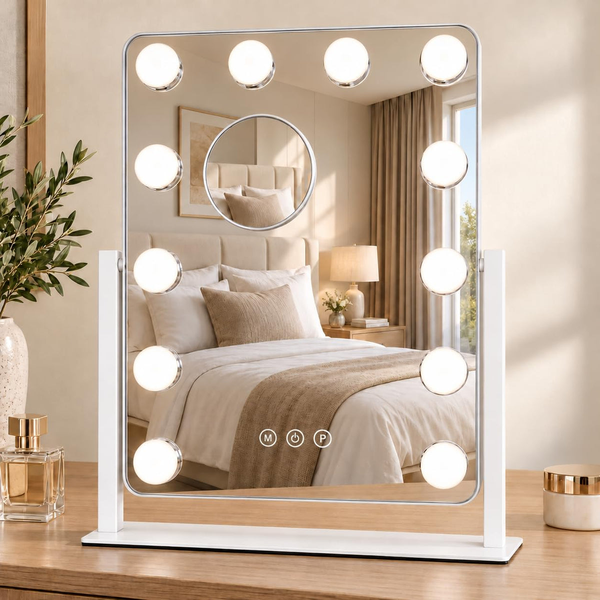 Hollywood Vanity Mirror with Lights 13x16in (White / 16.5"L x 13"W)