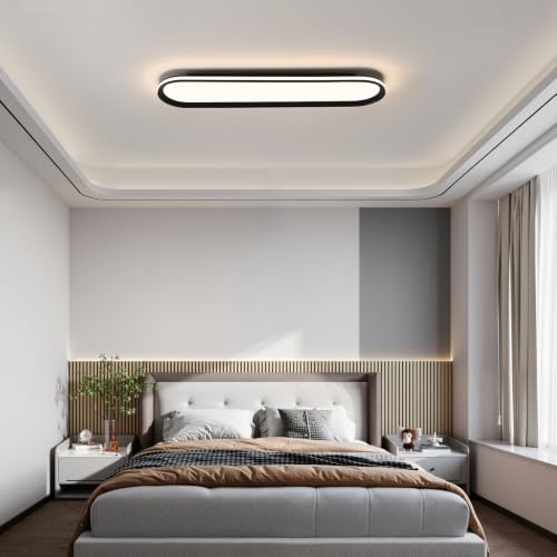 Modern LED Ceiling Light Dimmable Linear Ceiling Light 39.4in Semi Flush Mount Long Lights with Remote Control and Side Lighting for Living Room Kitchen Dining Room