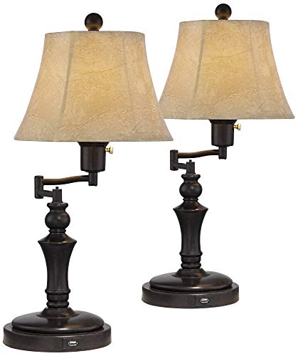 Corey 21 3 4" High Bronze Brown Table Lamps Set of 2 Swing Arm USB Charging (Bronze - Set of 2)