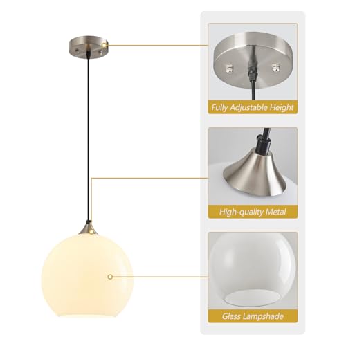 White Pendant Lights Kitchen Island 3 Pack (Milky White / L - 9.84 in)