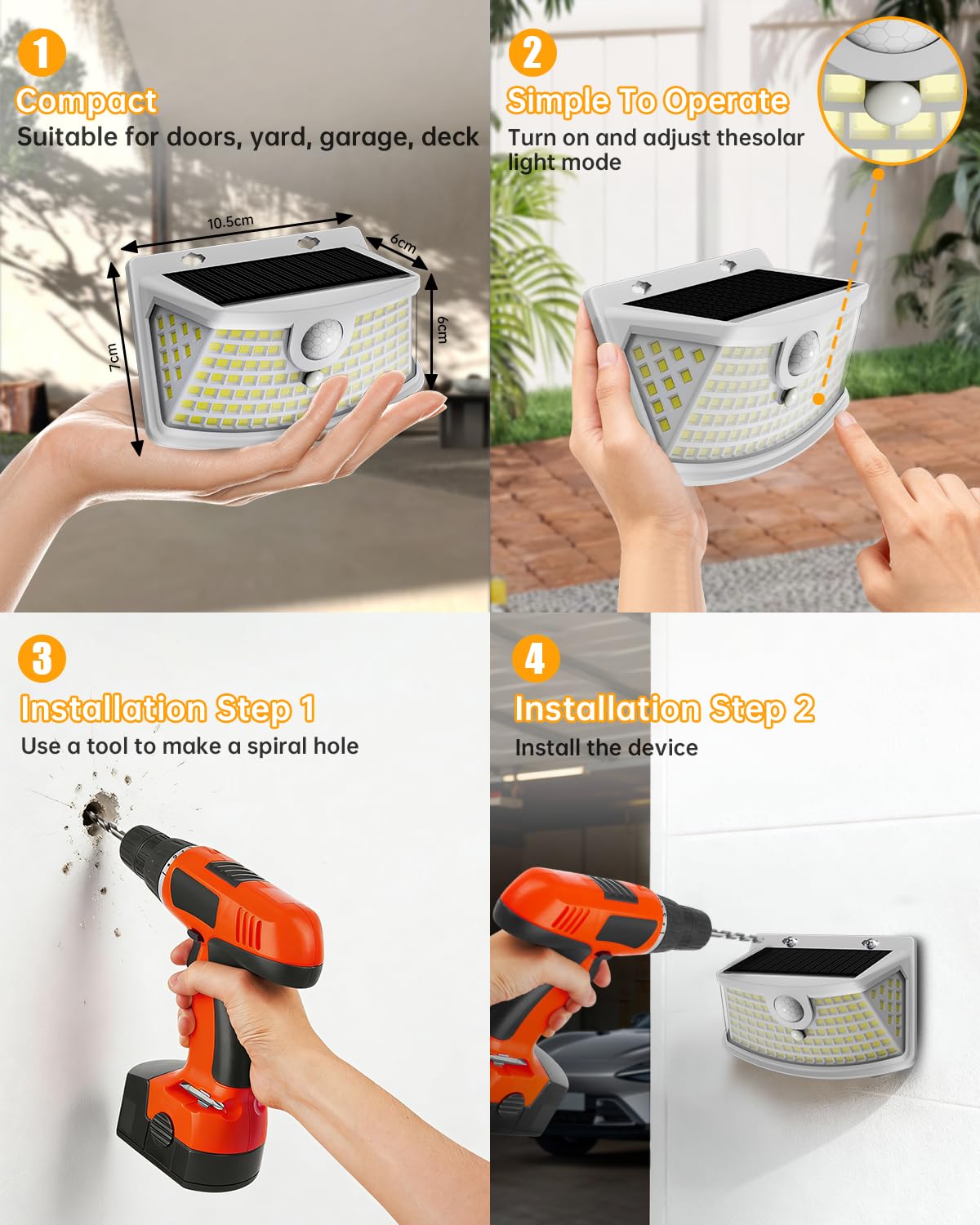 Solar Motion Sensor Lights Outdoor 120 LEDs (White / 4 Pack)
