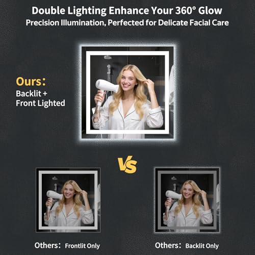 30"x30" LED Bathroom Mirror with Lights (Frontlit & Backlit / 30"L x 30"W)
