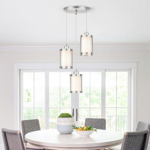 Brushed Nickel 3 (Nickel + Milk Glass / 3-Light Ceiling Chandelier)