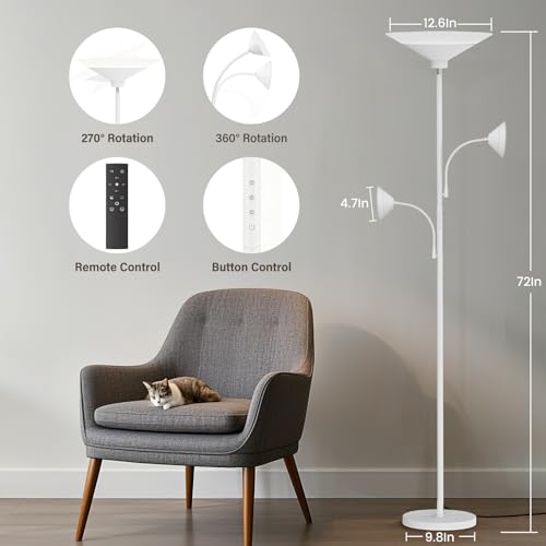 42W 3 Light Torchiere Floor Lamp (White)