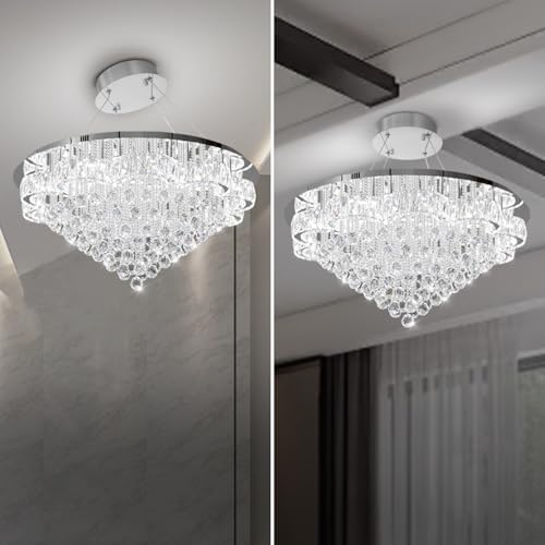 40in Modern LED Crystal Chandelier for Living Room Ceiling Light Fixtures Flush Mount Chandeliers Ceiling Chandelier for Foyer Hallway Dining Room (Silver / 40inch)