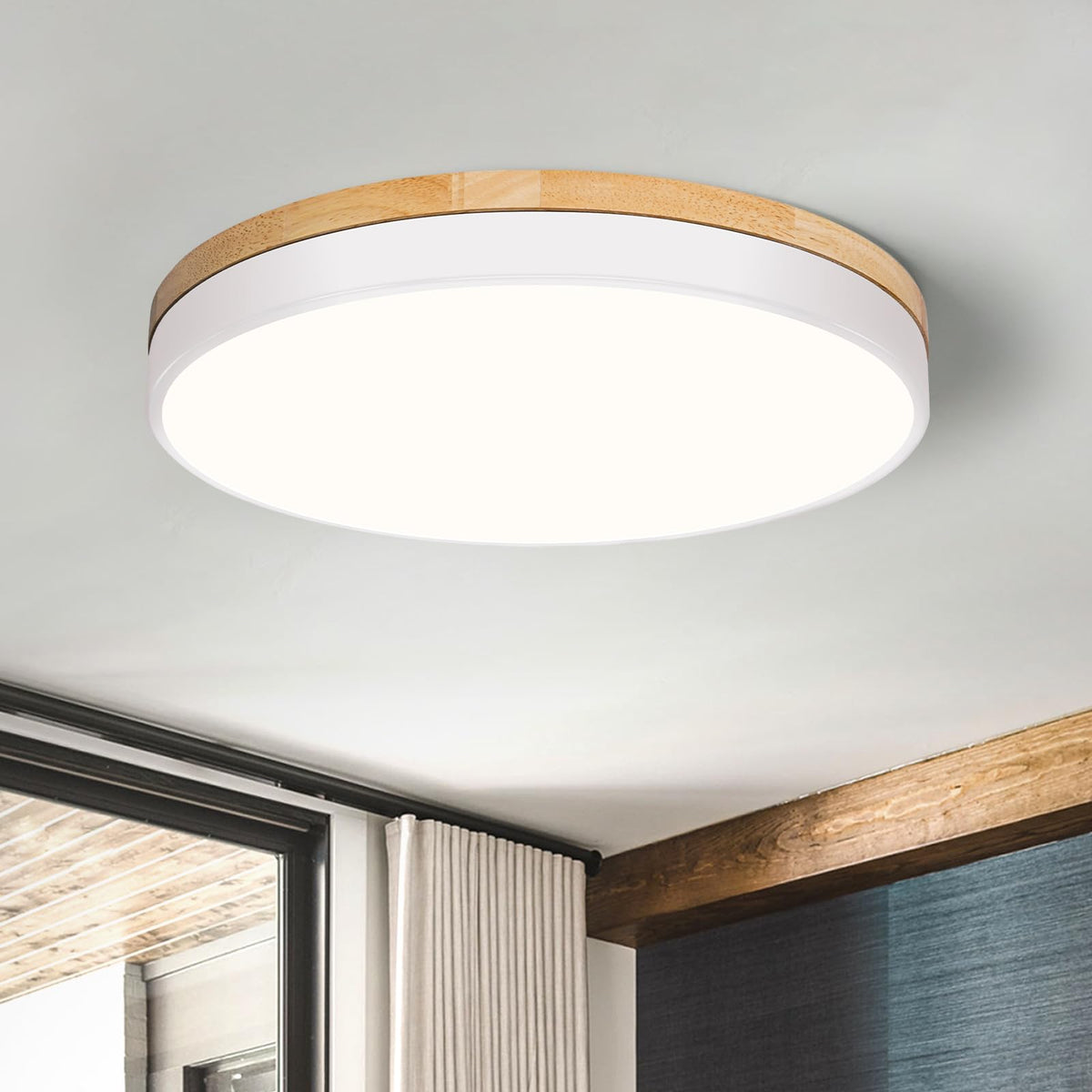 Modern Wood White Flush Mount Ceiling Light 11.81 Inch (White- Non-dimmable / 11.81 Inch)