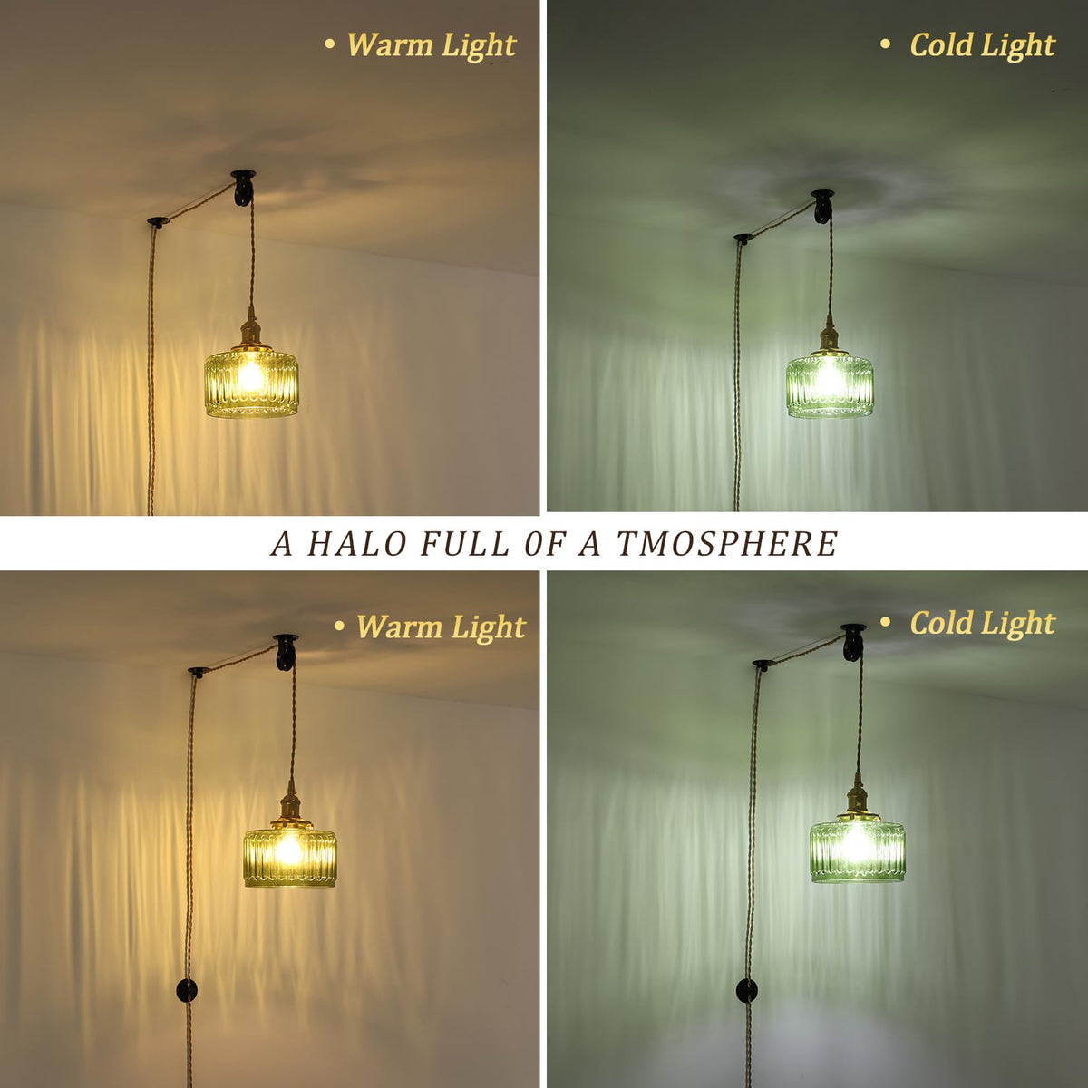 Plug in Pendant Light Hanging Light Fixture Corded On (Green)