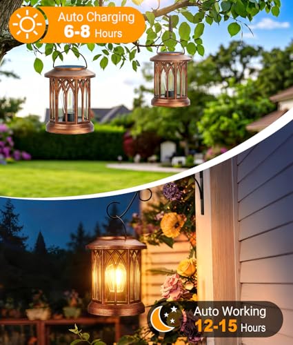 Solar Lanterns Outdoor Waterproof Lights (Classic Copper / 2 Pack)