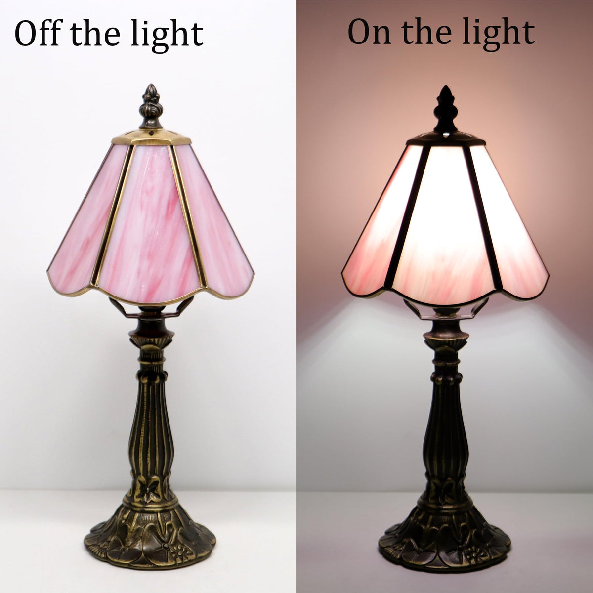 Small Tiffany Style Table Lamp Pink Stained Glass Lamp 14 Inch (Pink)