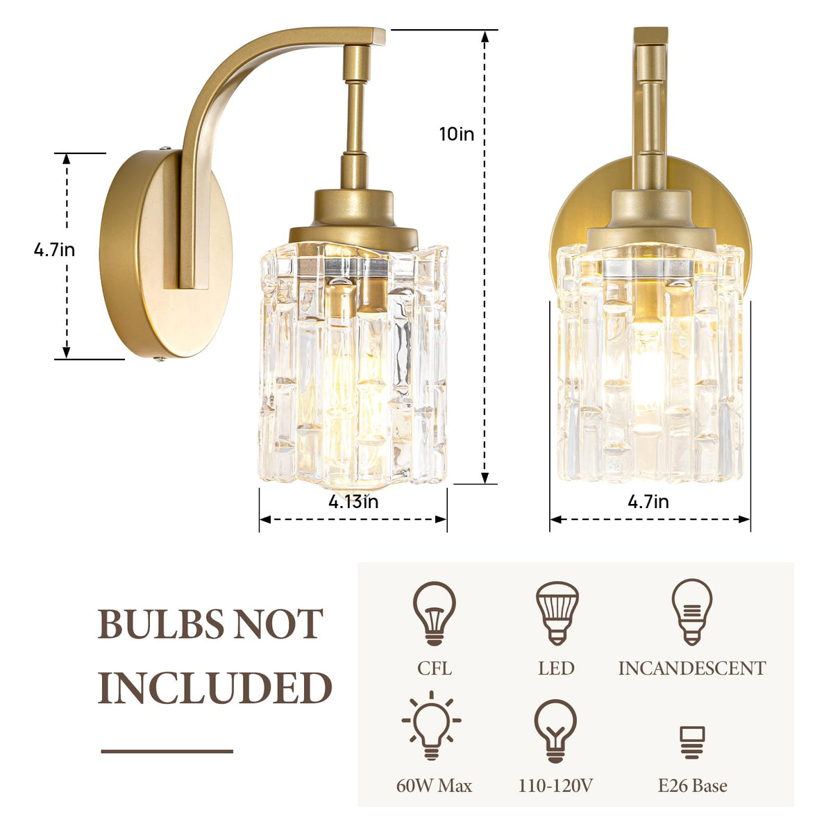 Gold Bathroom Wall Sconce Light (Brass)