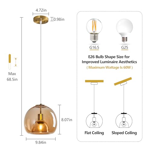 Amber Glass Pendant Light Kitchen Island (Amber(9.84 in) / 1-Pack)
