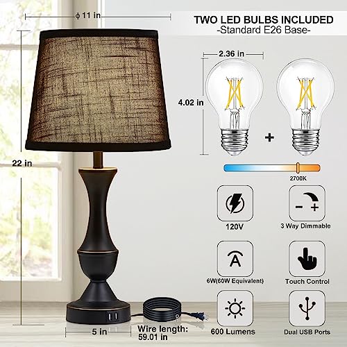 Black Touch Table Lamps Set of 2 (Black / 22in)