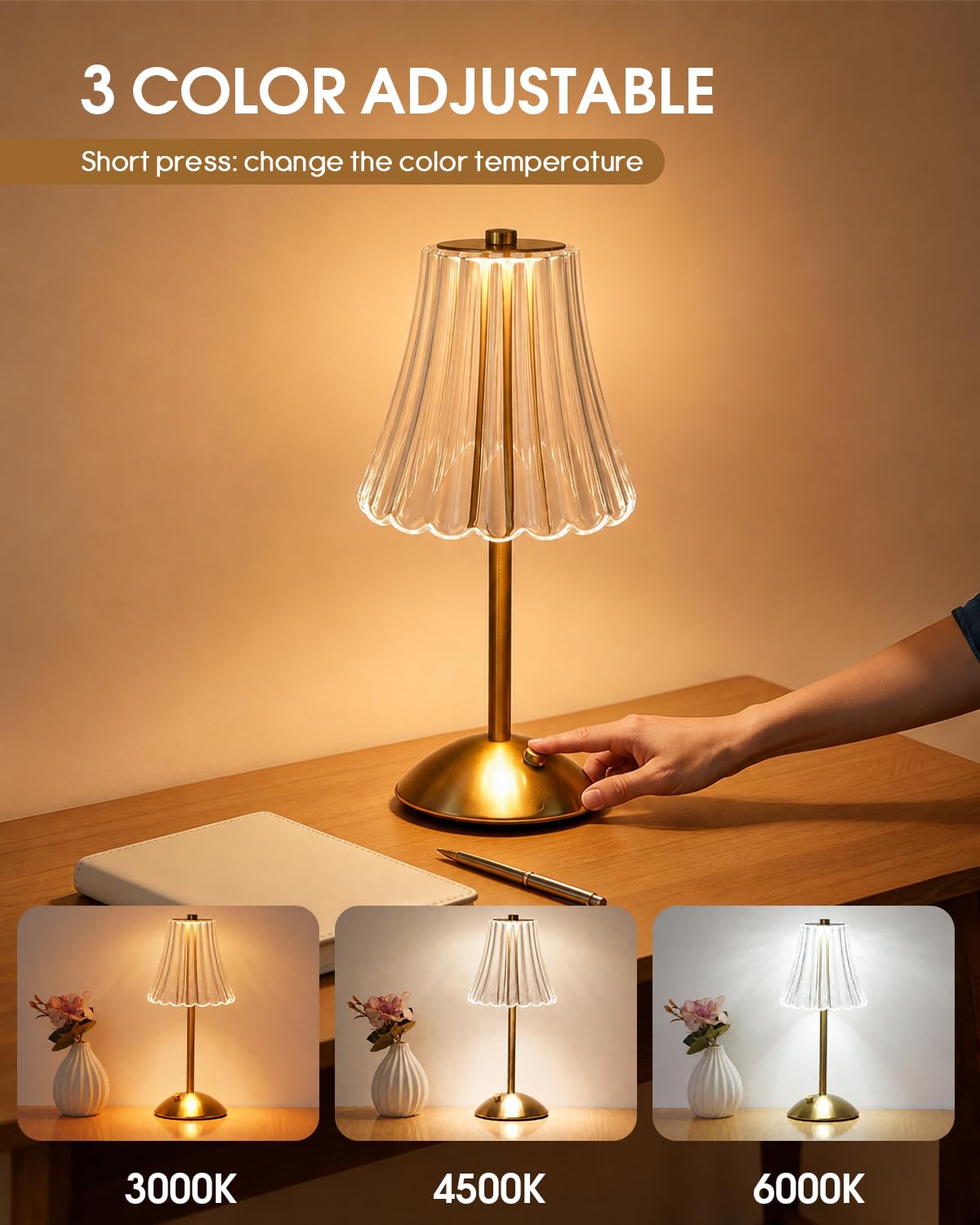 4 Pack Rechargeable Cordless Table Lamp (Gold-Flower)