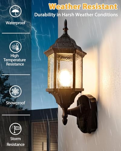 Motion Sensor Outdoor Wall Light Fixtures (2 Pack - Black)