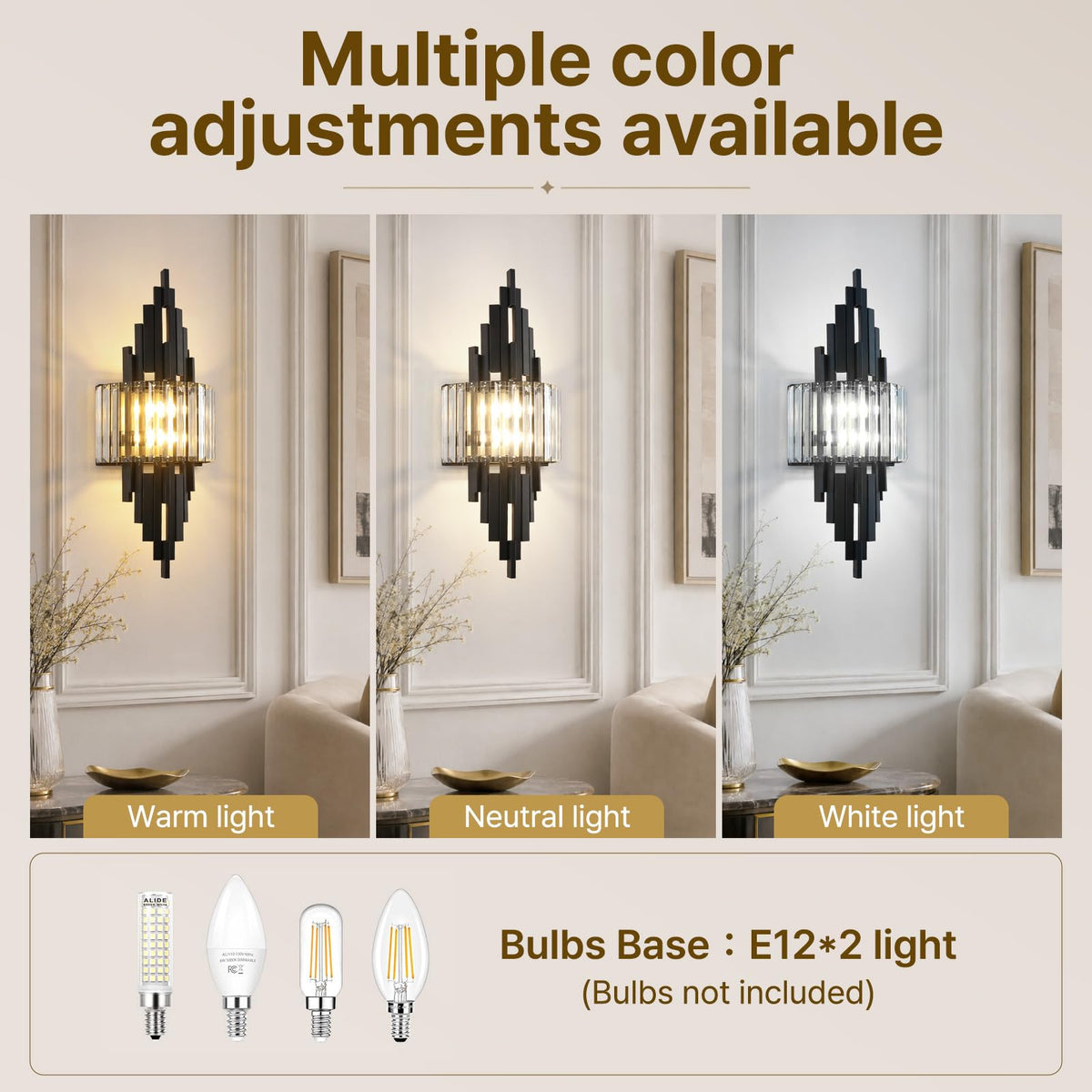Black Crystal Wall Sconce set of 2 Mid Century Modern Vanity Bathroom Light (Black Rectangle-2P)