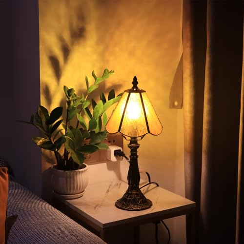 Tiffany Style Table Lamp Orange Rippled Stained Glass Lamp 14 Inch (Orange Rippled)